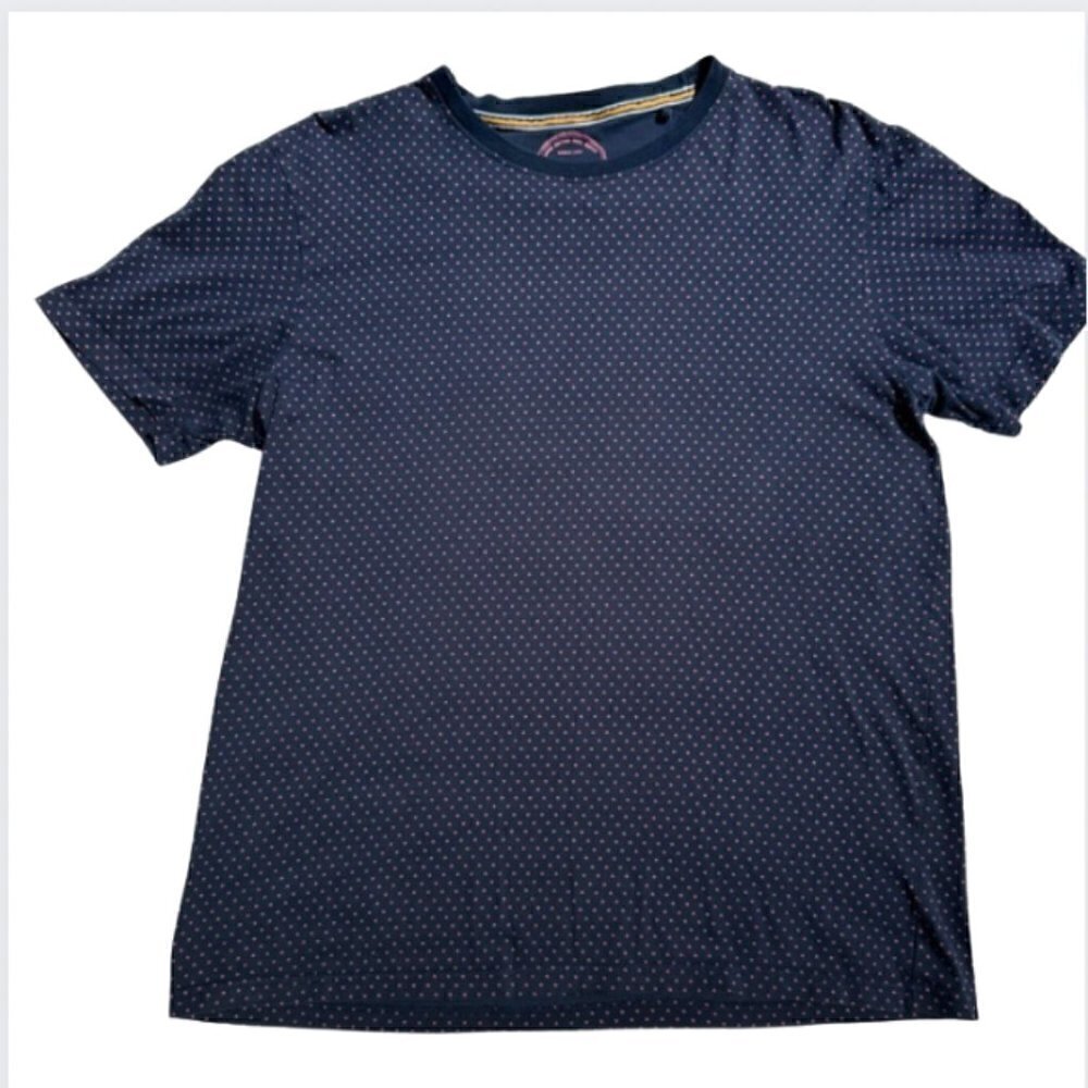 Denim & Flower Ricky Singh Navy with Pink Dots Crewneck T-Shirt Short Sleeve, L